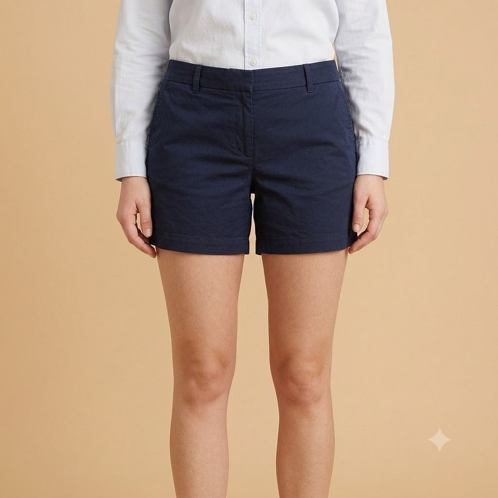 J. Crew Chino Shorts Womens 14 Navy Blue 4" Inseam Stretch Cotton Casual Summer